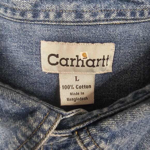Vintage Carhartt Denim Shirt Large S97STW Metal Buttons Classic Workwear Read! - Picture 7 of 16